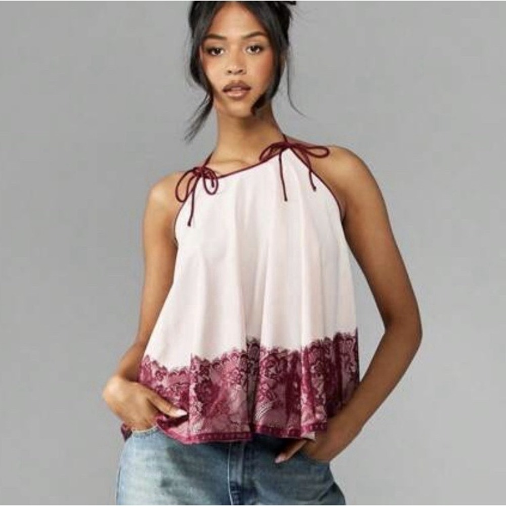 NWT Missguided Lace Sleeveless Pink/Burgundy Halter Shirt Clubbing Sz M